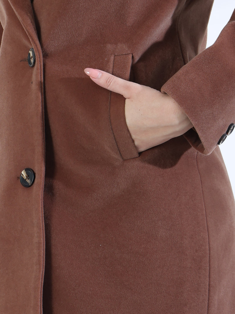 Walnut Brown Double-Breasted Long Coat