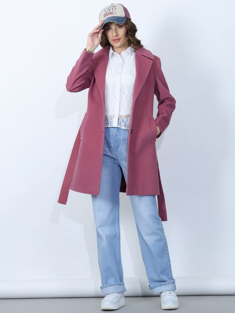 Dark Pink Belted Trench Coat