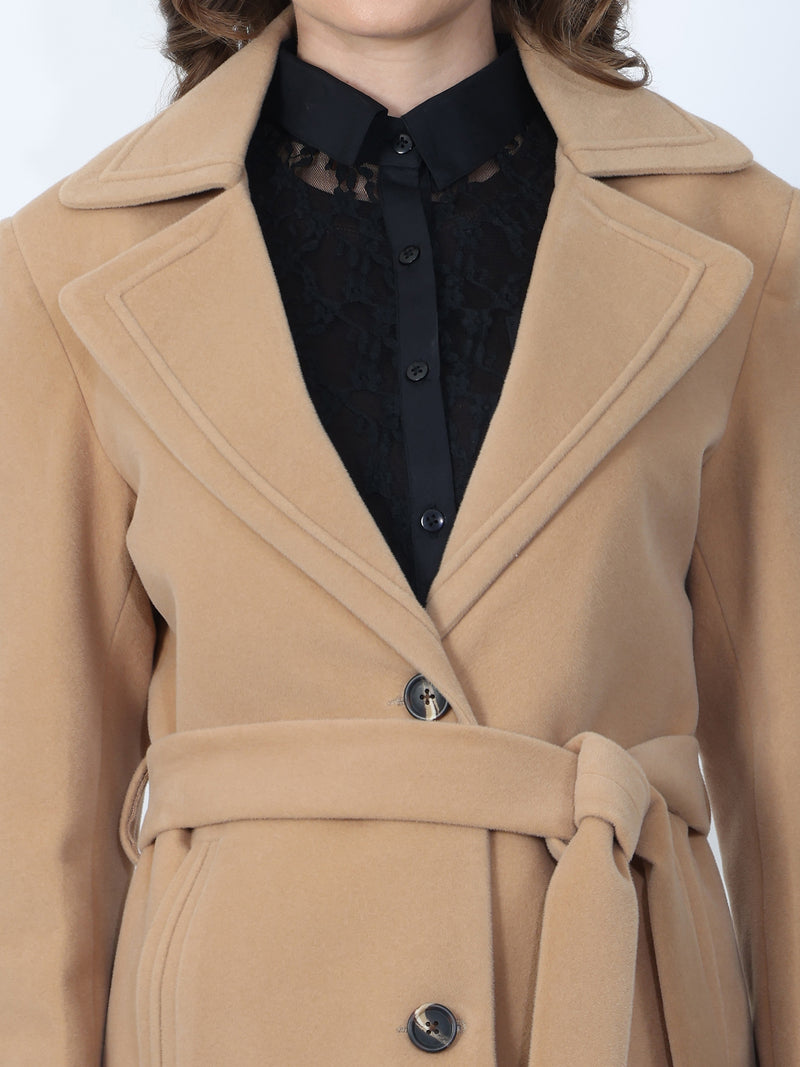 Wheat Belted Long Overcoat