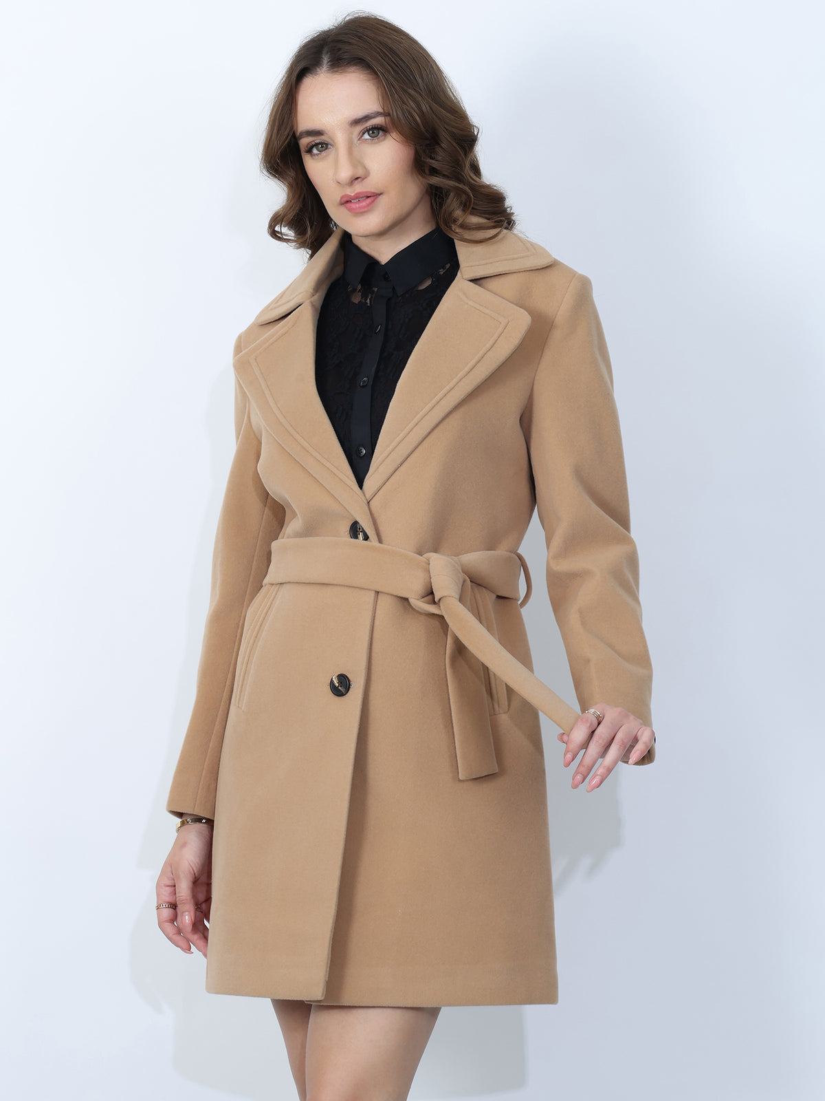 Wheat Belted Long Overcoat