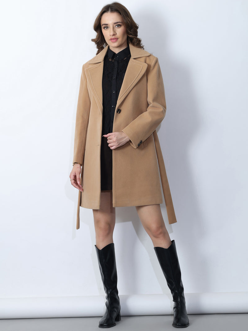 Wheat Belted Long Overcoat