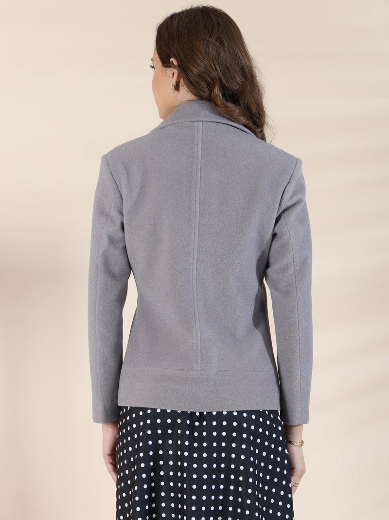 Grey Zipper Winter Short Coat