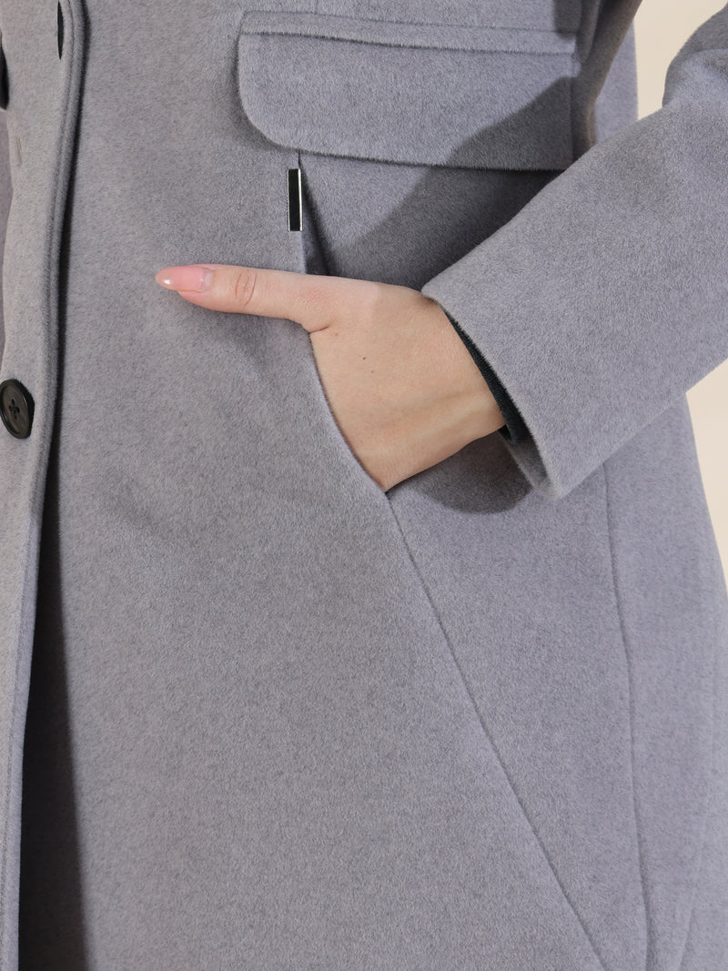 Grey Faux Fur Collar Trench Coat
