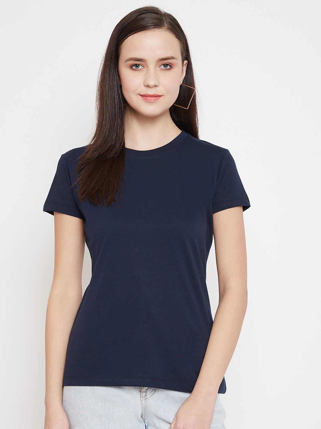 WOMEN COTTON SOLID HALF SLEEVE T-SHIRT