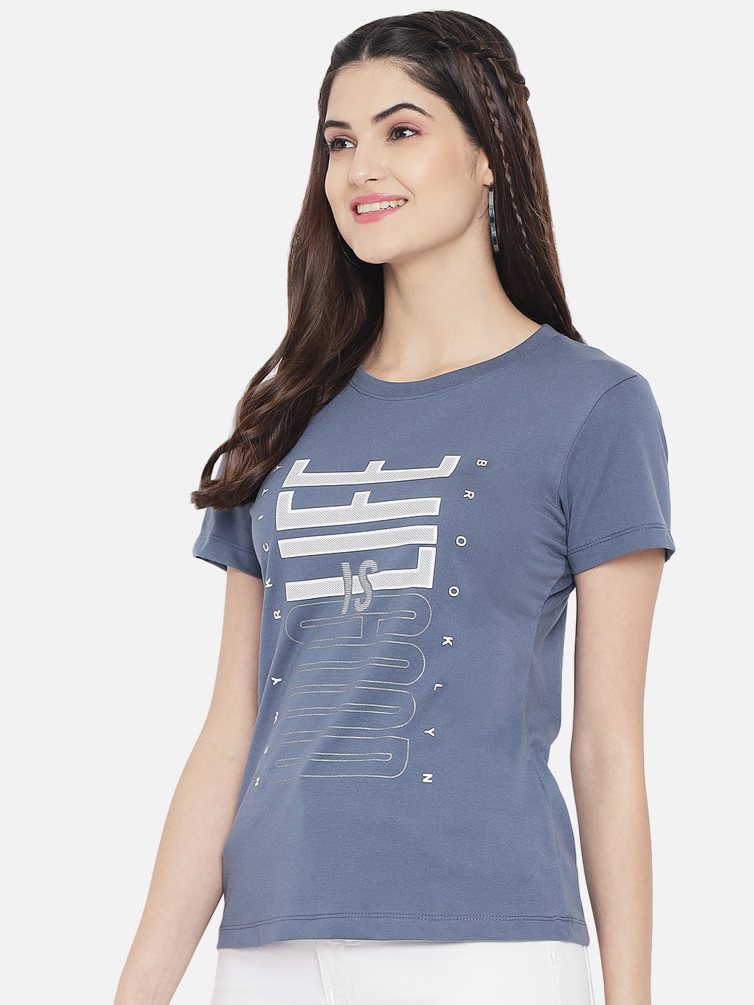 WOMEN COTTON PRINTED ROUND NECK T-SHIRT