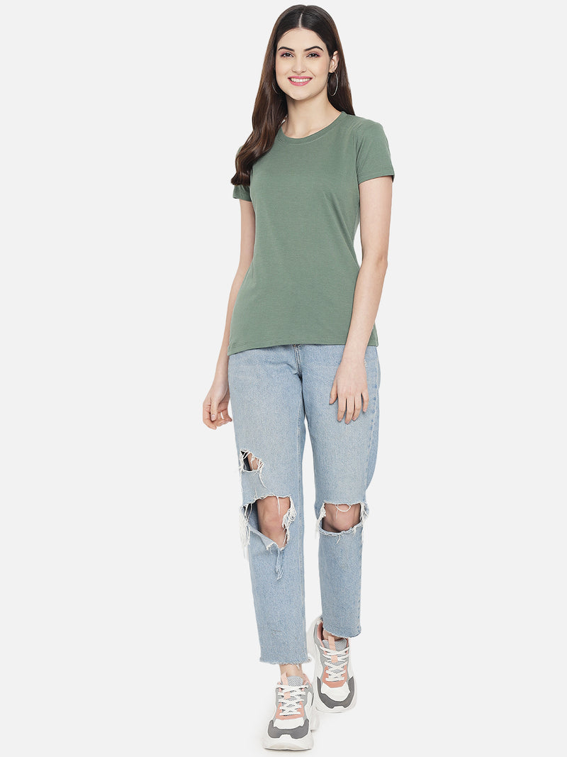 WOMEN COTTON SOLID HALF SLEEVE T-SHIRT