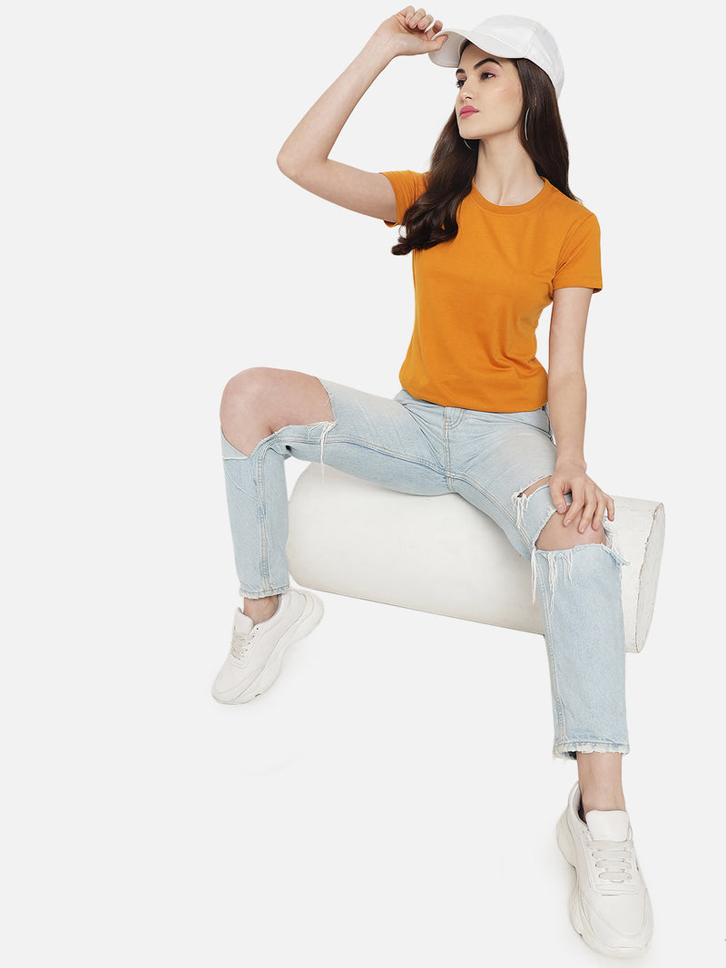 WOMEN COTTON SOLID HALF SLEEVE T-SHIRT