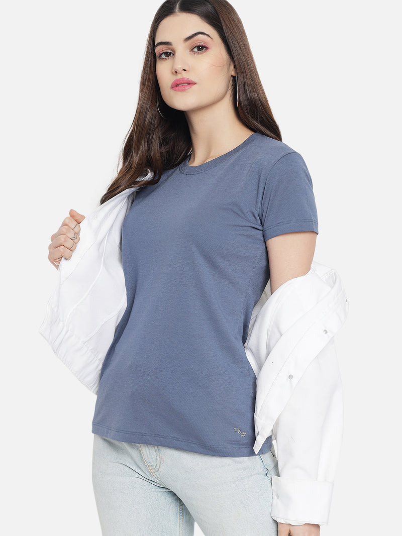 WOMEN COTTON SOLID HALF SLEEVE T-SHIRT