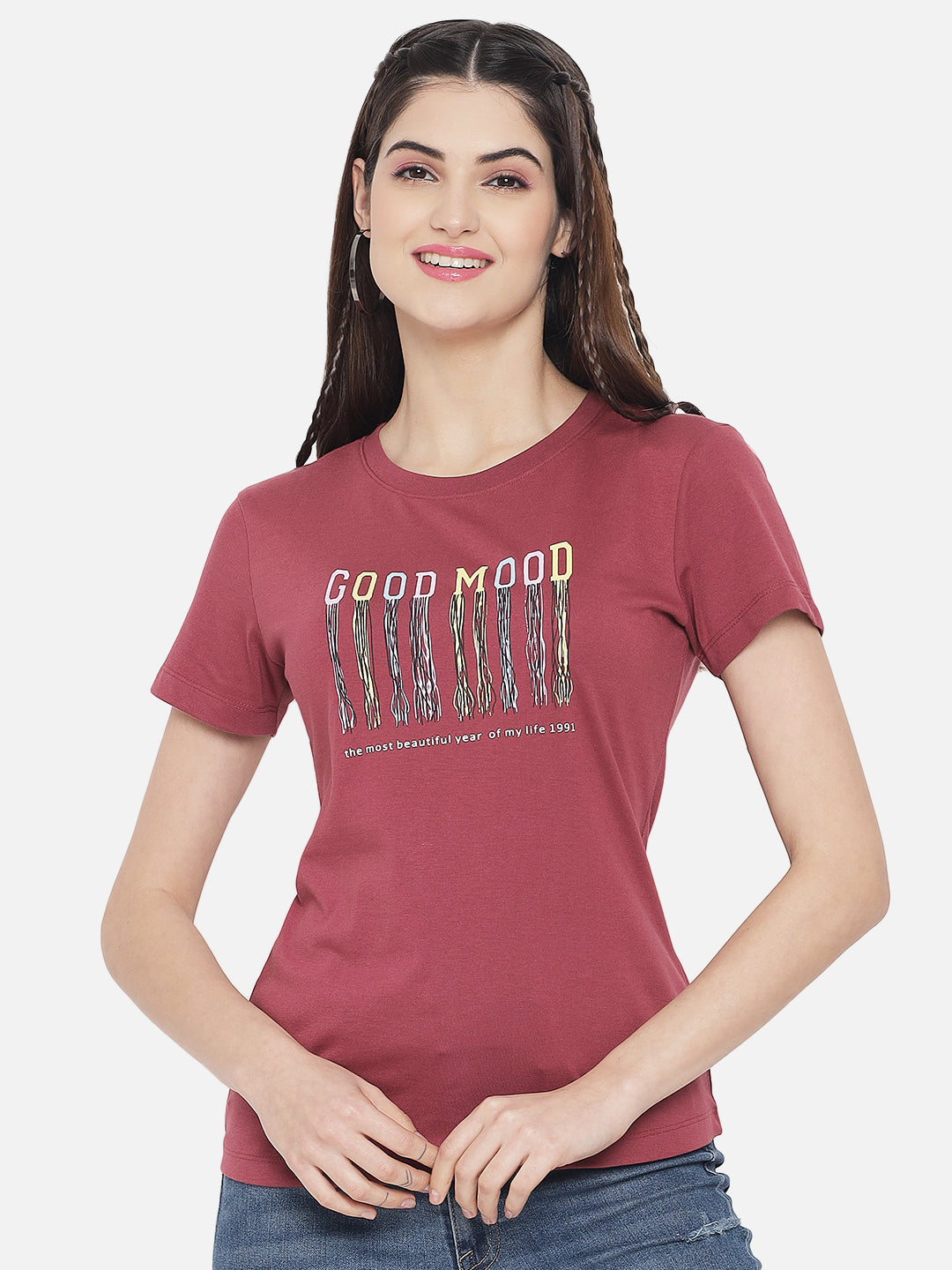 WOMEN COTTON PRINTED ROUND NECK T-SHIRT
