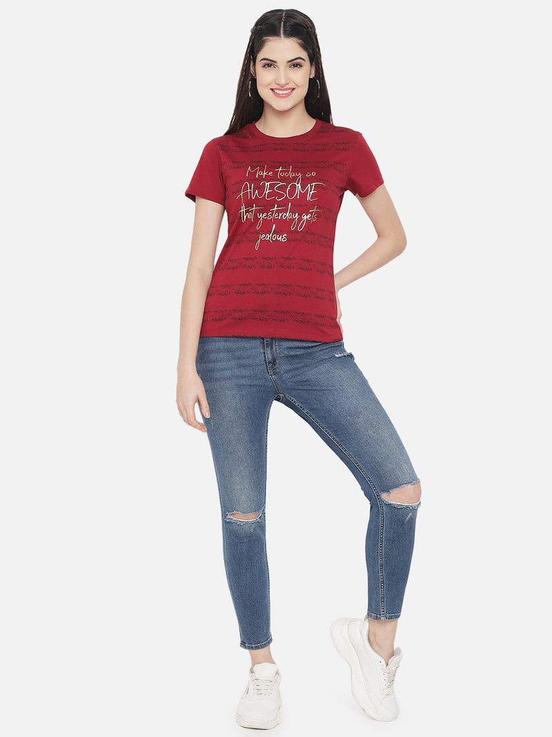 WOMEN COTTON PRINTED ROUND NECK T-SHIRT