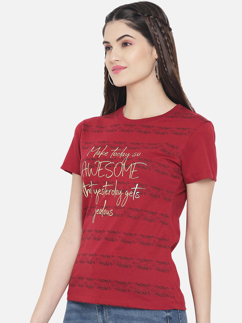WOMEN COTTON PRINTED ROUND NECK T-SHIRT