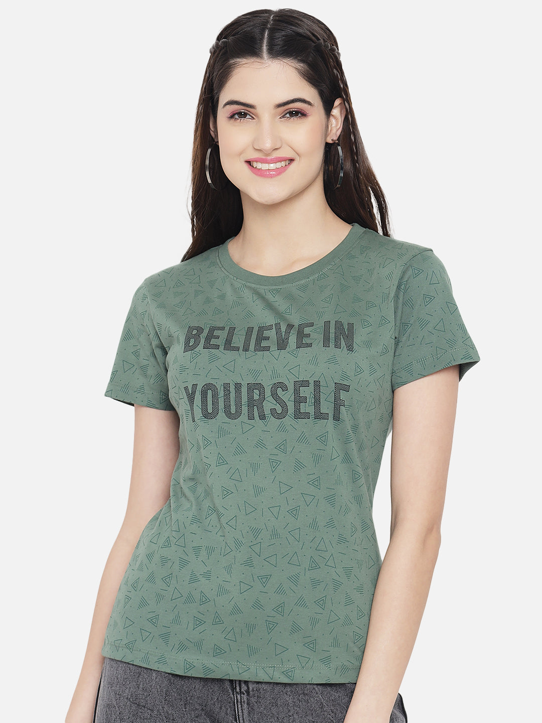 WOMEN COTTON PRINTED ROUND NECK T-SHIRT