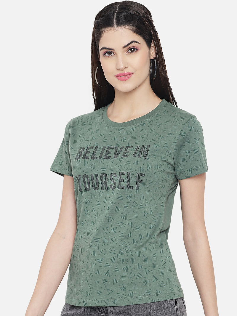 WOMEN COTTON PRINTED ROUND NECK T-SHIRT