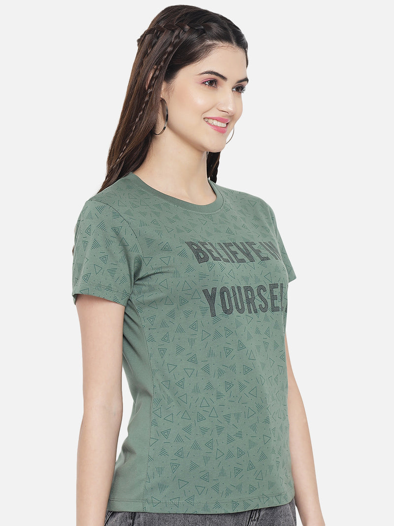 WOMEN COTTON PRINTED ROUND NECK T-SHIRT