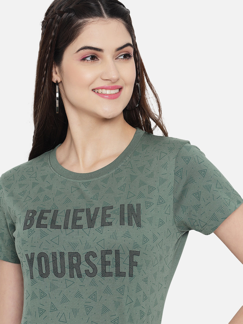WOMEN COTTON PRINTED ROUND NECK T-SHIRT