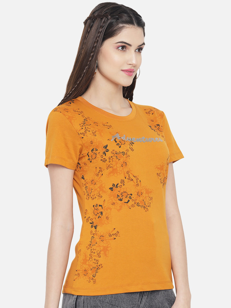 WOMEN COTTON PRINTED ROUND NECK T-SHIRT