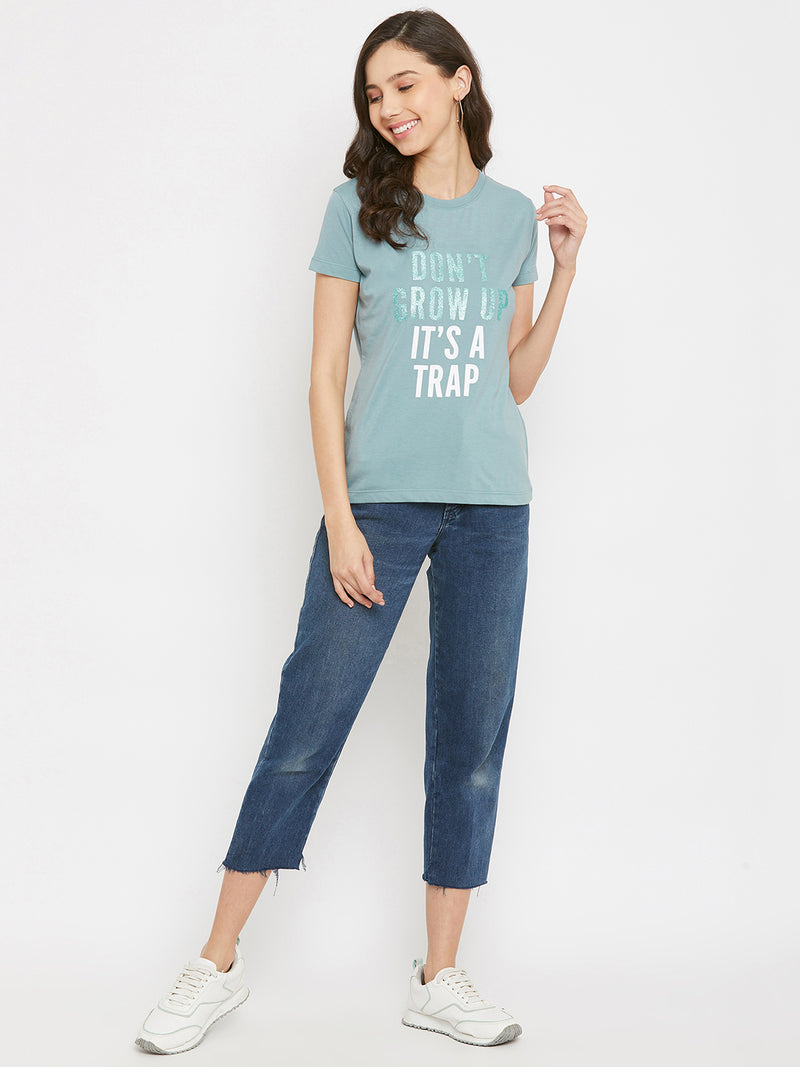 WOMEN COTTON PRINTED ROUND NECK T-SHIRT