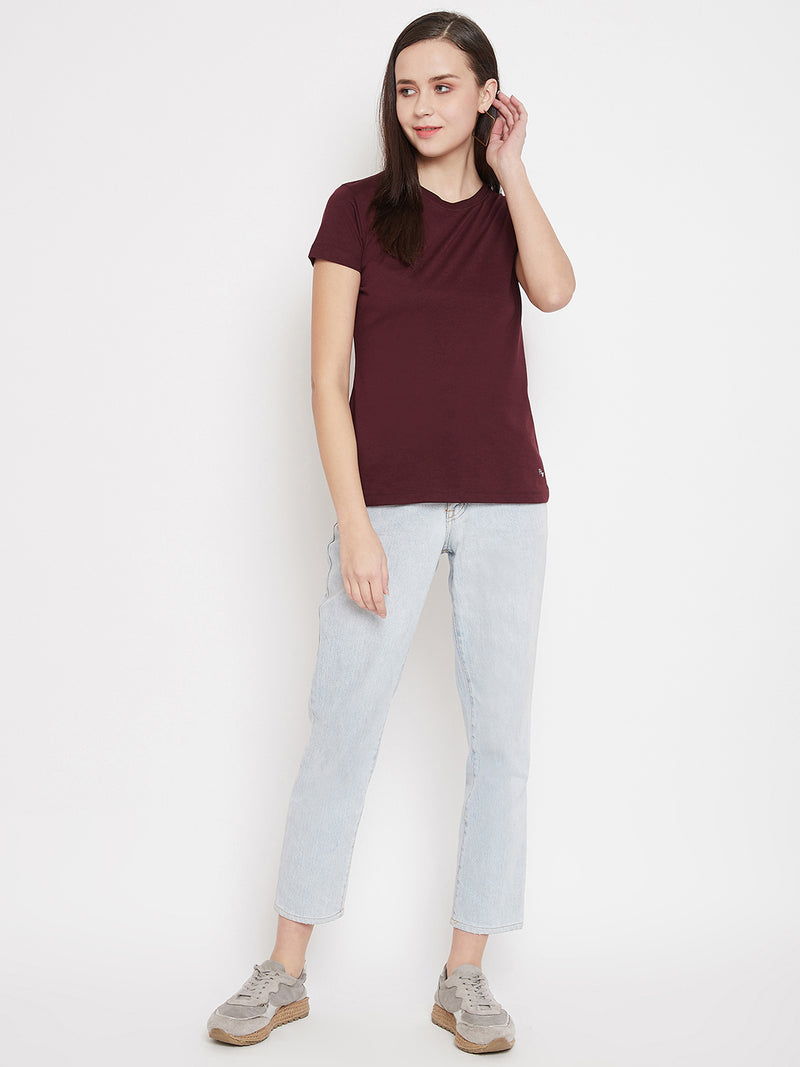 WOMEN COTTON SOLID HALF SLEEVE T-SHIRT