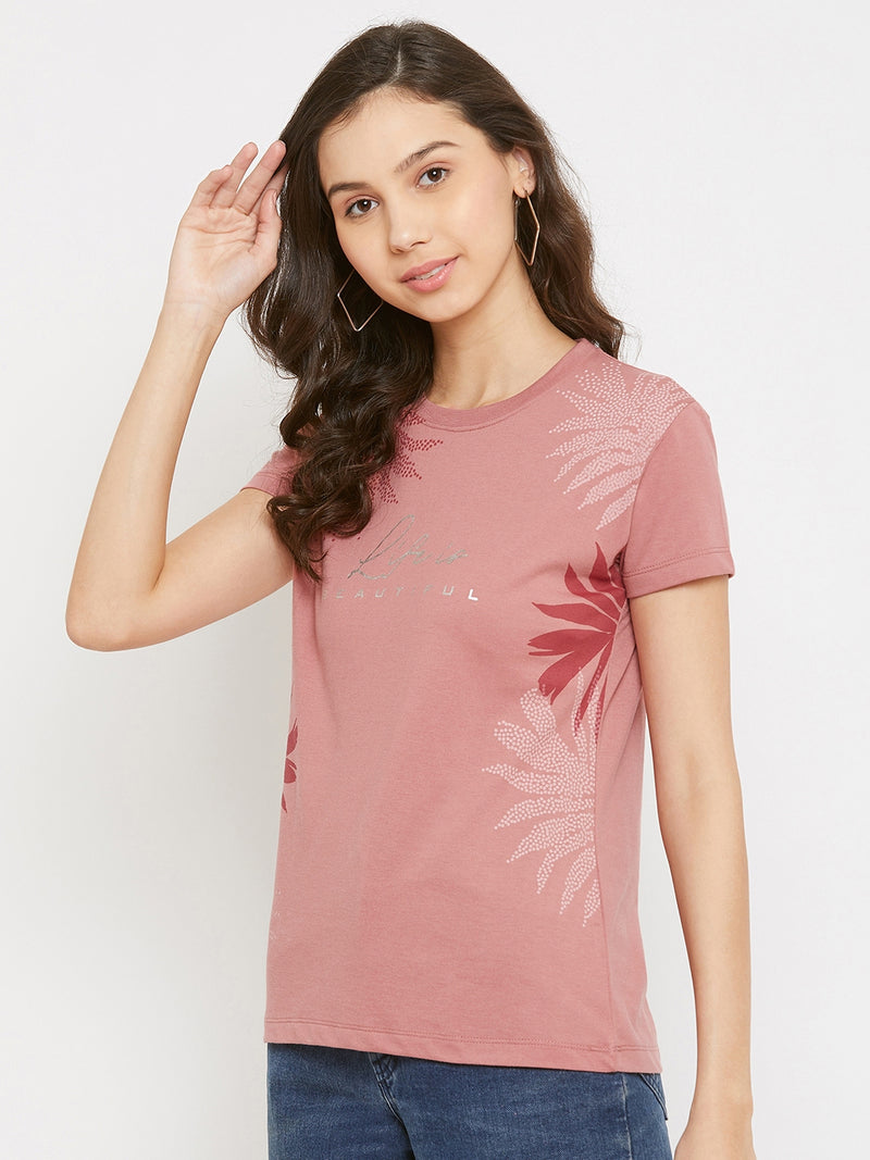 WOMEN COTTON PRINTED ROUND NECK T-SHIRT