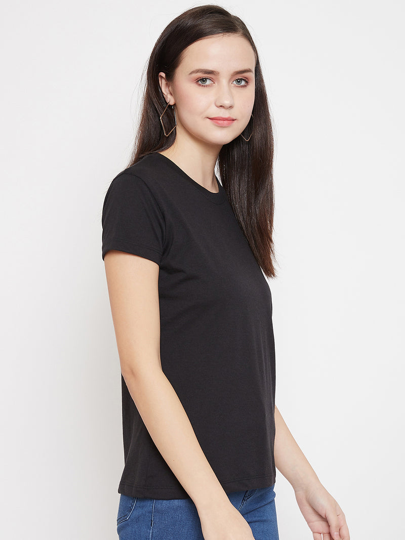 WOMEN COTTON SOLID HALF SLEEVE T-SHIRT