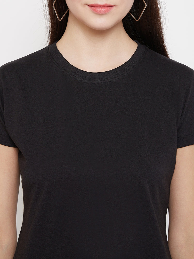 WOMEN COTTON SOLID HALF SLEEVE T-SHIRT