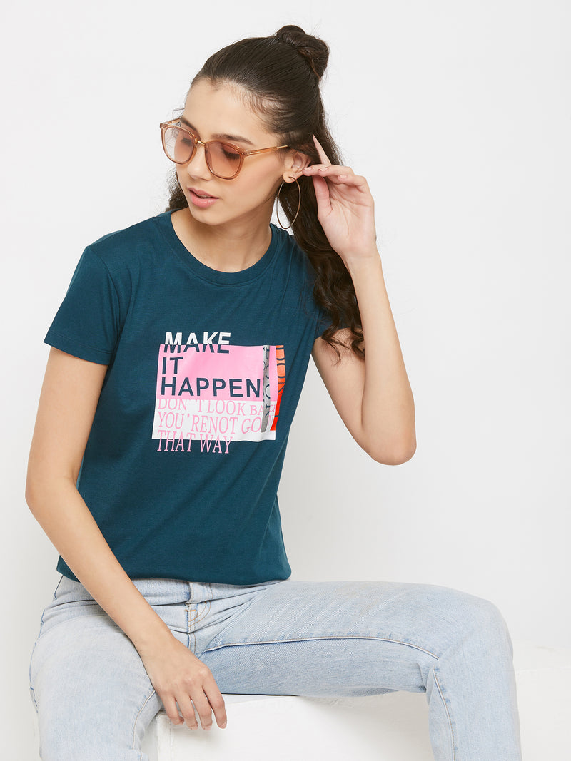 WOMEN COTTON PRINTED ROUND NECK T-SHIRT