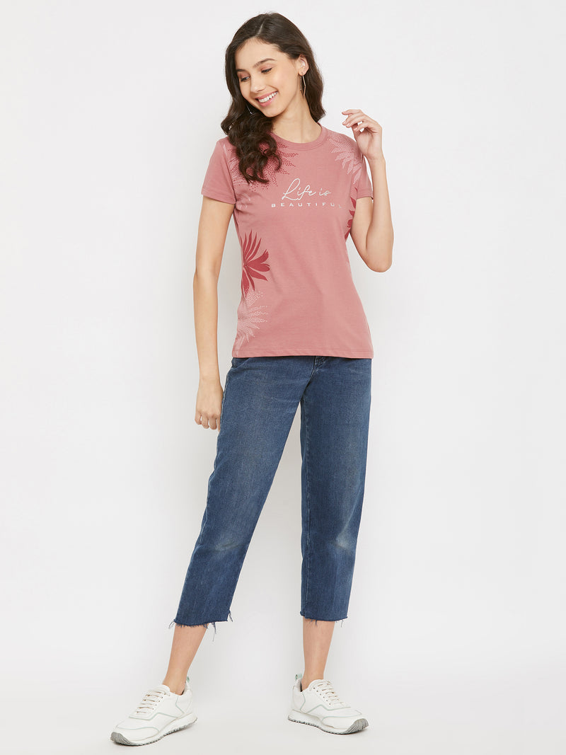 WOMEN COTTON PRINTED ROUND NECK T-SHIRT