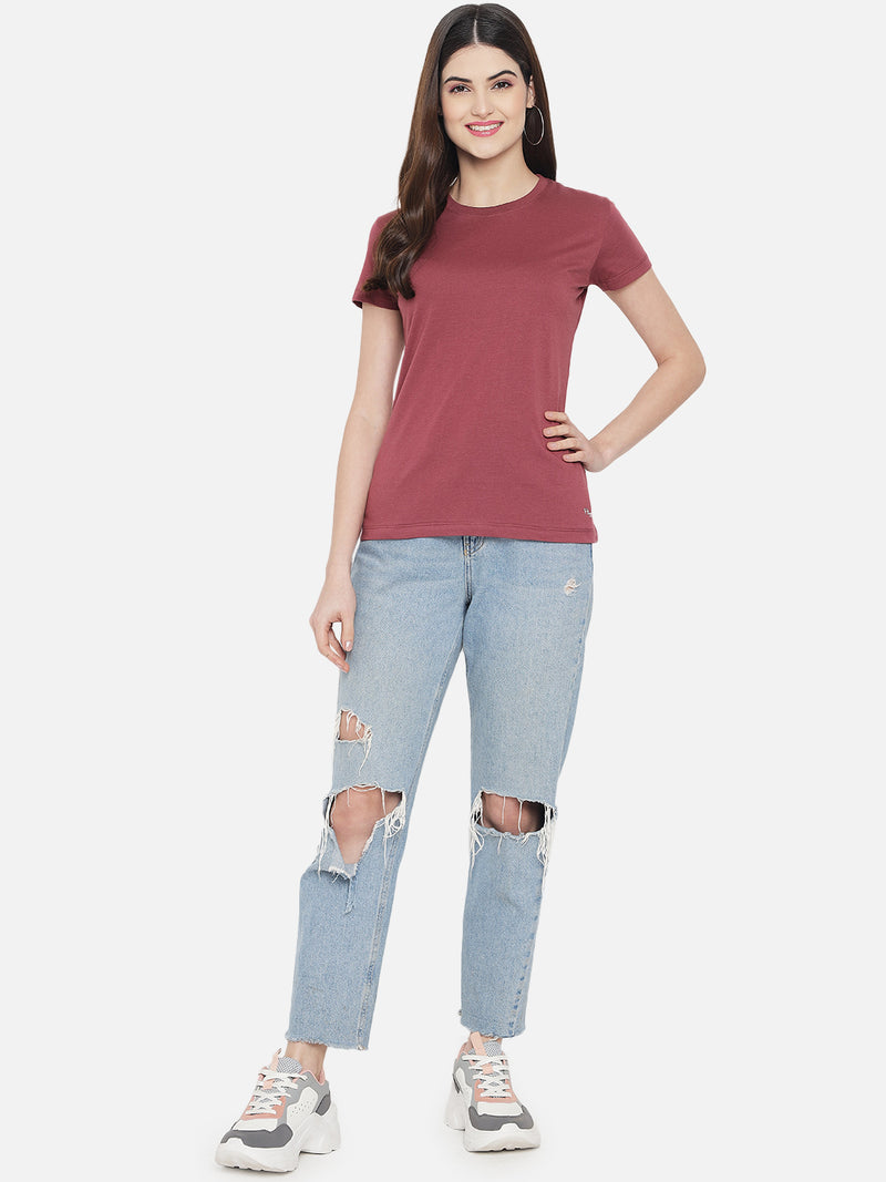 WOMEN COTTON SOLID HALF SLEEVE T-SHIRT