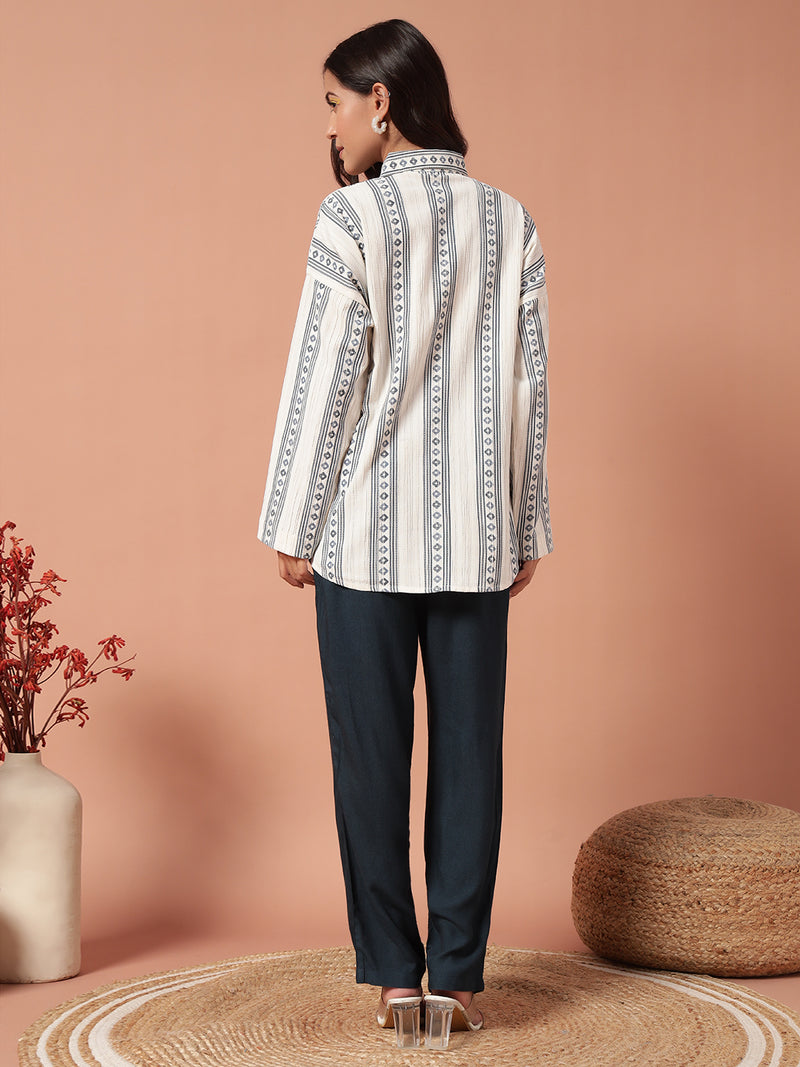 Women Co Ord set - WHITE NAVY