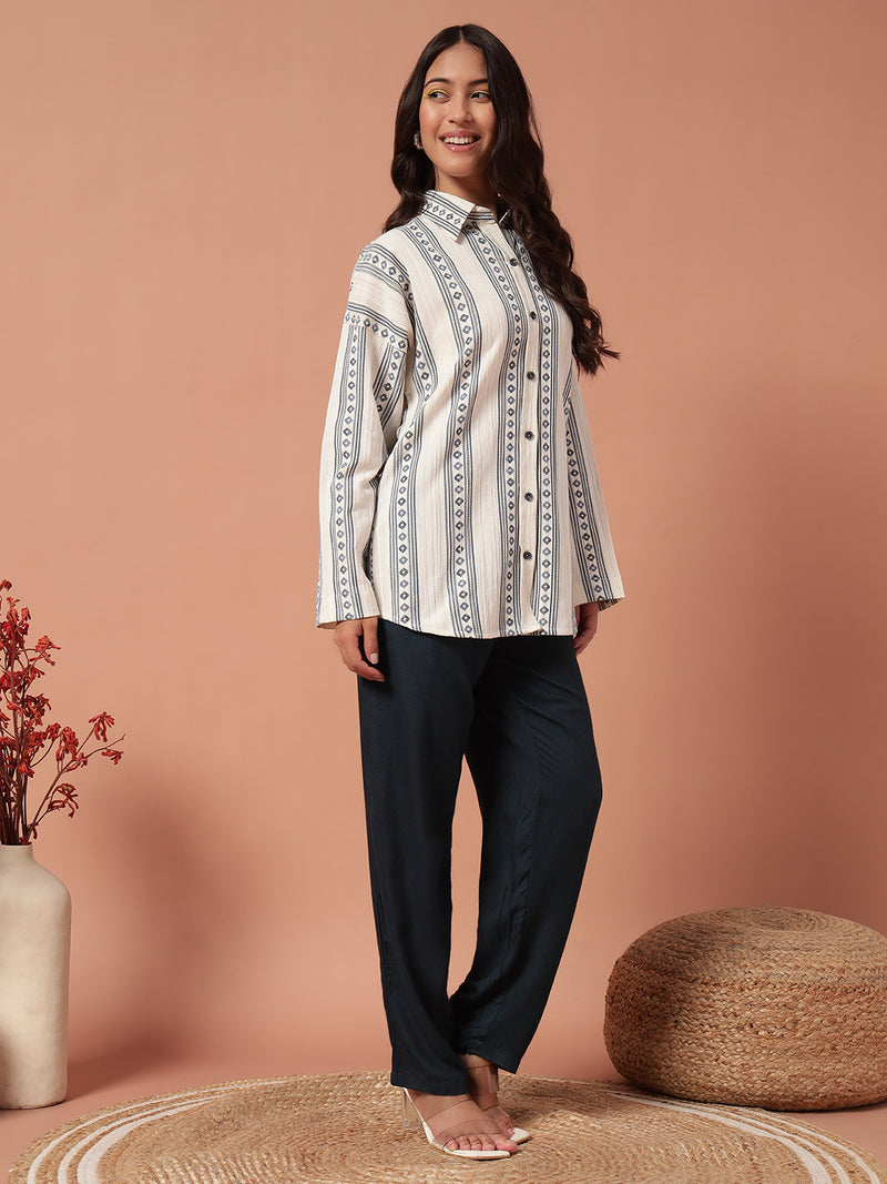 Women Co Ord set - WHITE NAVY