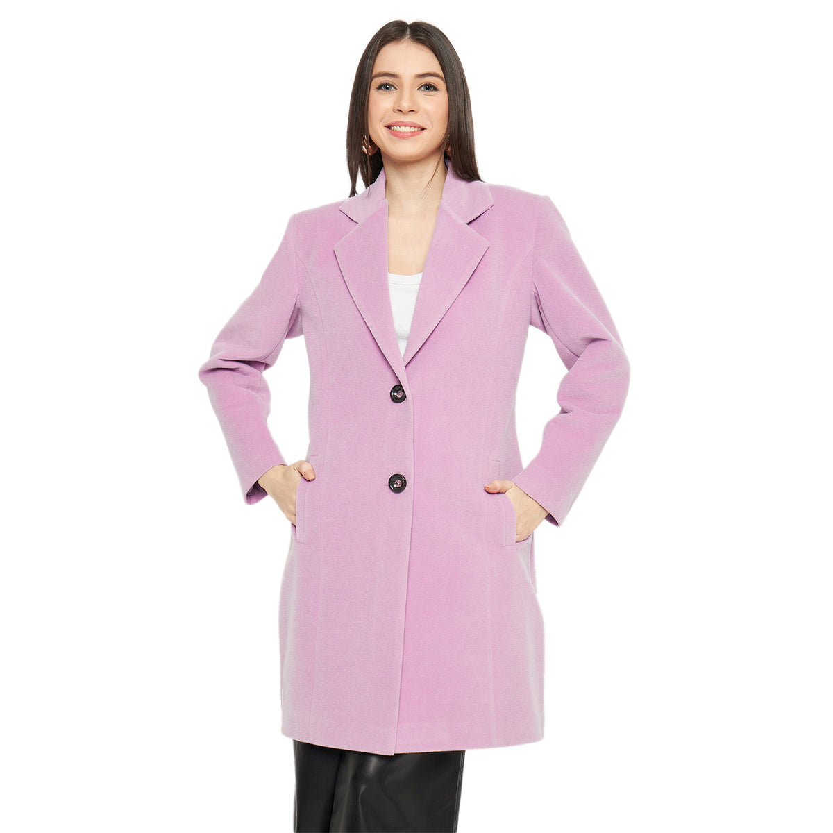 Lavender Notched Lapel Winter Trench Coat