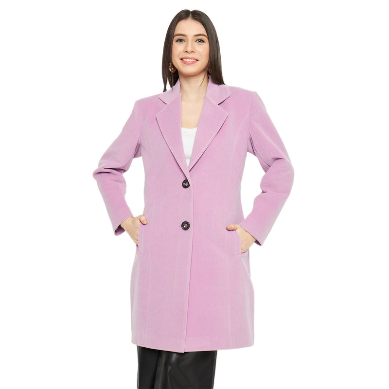 Lavender Notched Lapel Winter Trench Coat