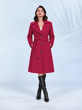Red Belted Winter Trench Coat