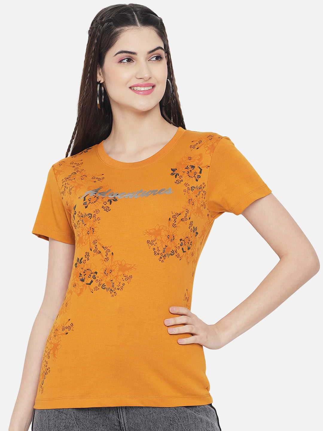 WOMEN COTTON PRINTED ROUND NECK T-SHIRT