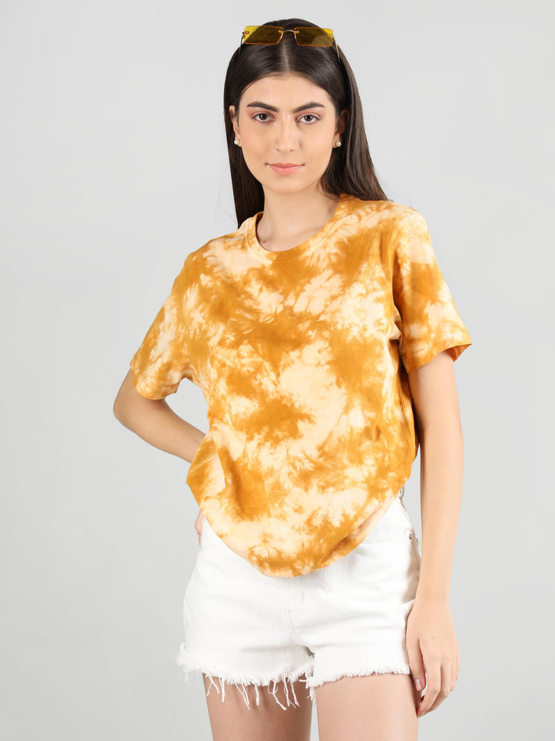 WOMEN COTTON HALF SLEEVE OVERSIZED TYE-DYE TSHIRT