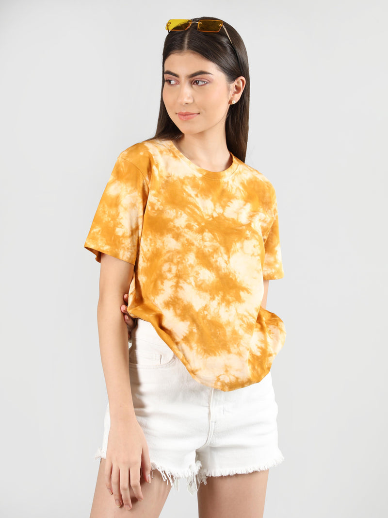 WOMEN COTTON HALF SLEEVE OVERSIZED TYE-DYE TSHIRT