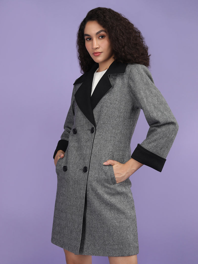 Black Checkered Winter Coat