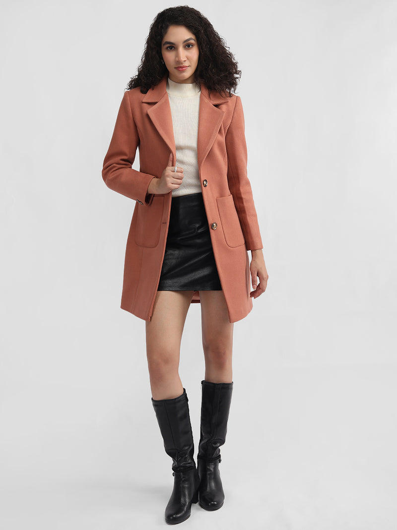 Brownrust Noched Lapel Winter Trench Coat