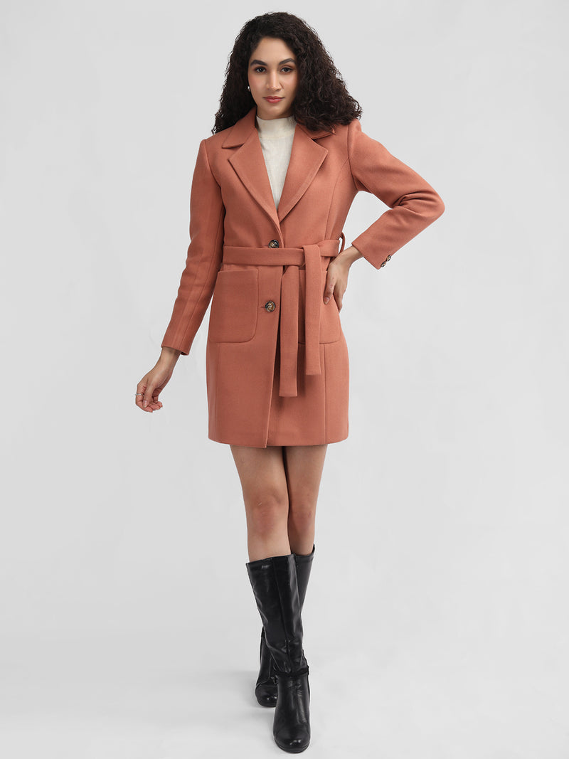 Brownrust Noched Lapel Winter Trench Coat