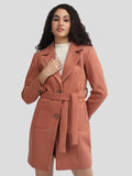 Brownrust Noched Lapel Winter Trench Coat