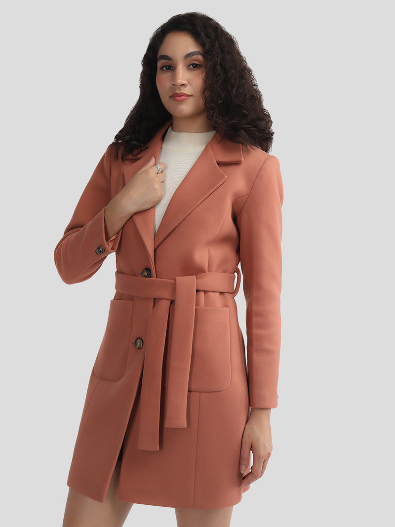 Brownrust Noched Lapel Winter Trench Coat