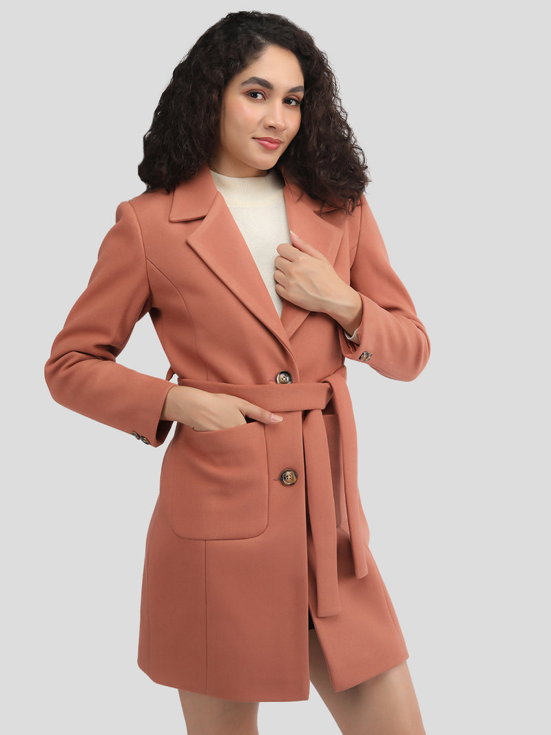 Brownrust Noched Lapel Winter Trench Coat
