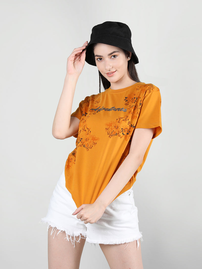 Women Cotton Half Sleeve Loose Fit Printed T-Shirt