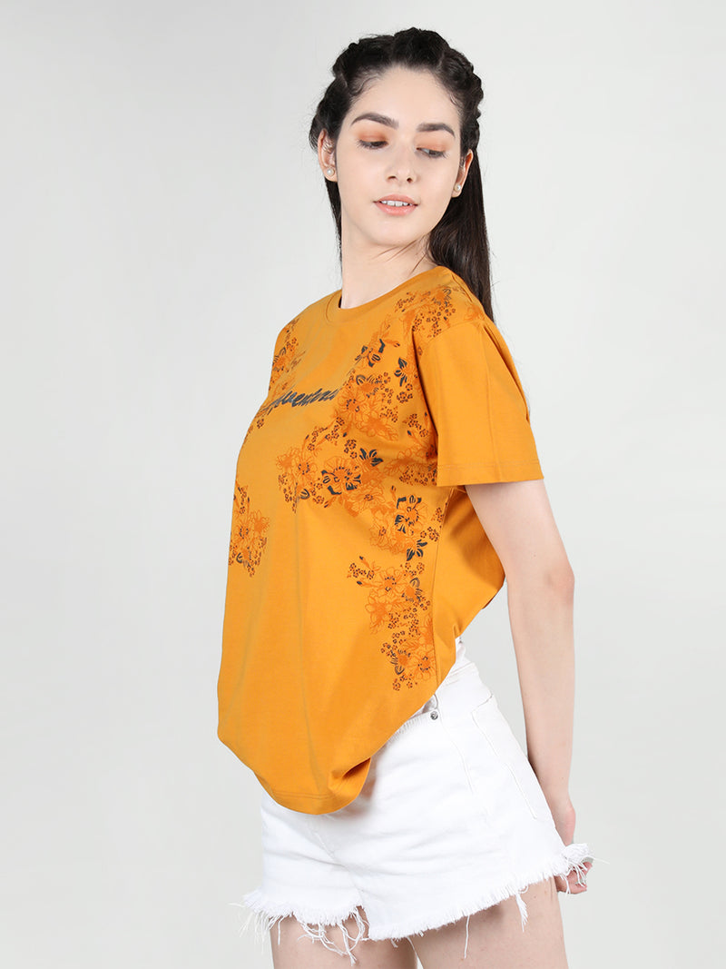 Women Cotton Half Sleeve Loose Fit Printed T-Shirt
