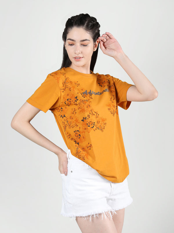 Women Cotton Half Sleeve Loose Fit Printed T-Shirt