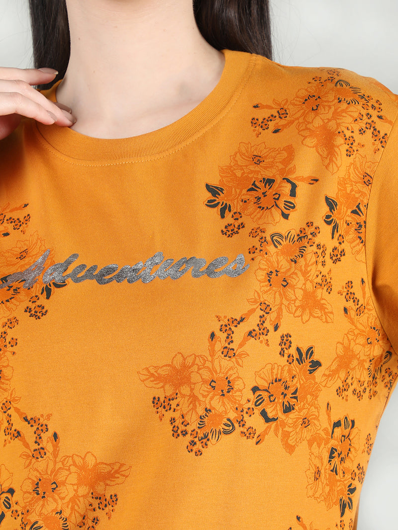 Women Cotton Half Sleeve Loose Fit Printed T-Shirt