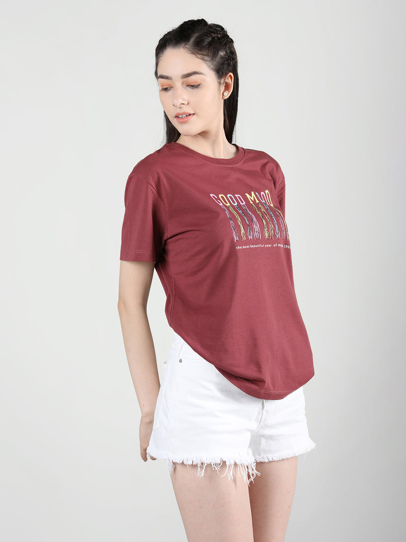 Women Cotton Half Sleeve Loose Fit Printed T-Shirt