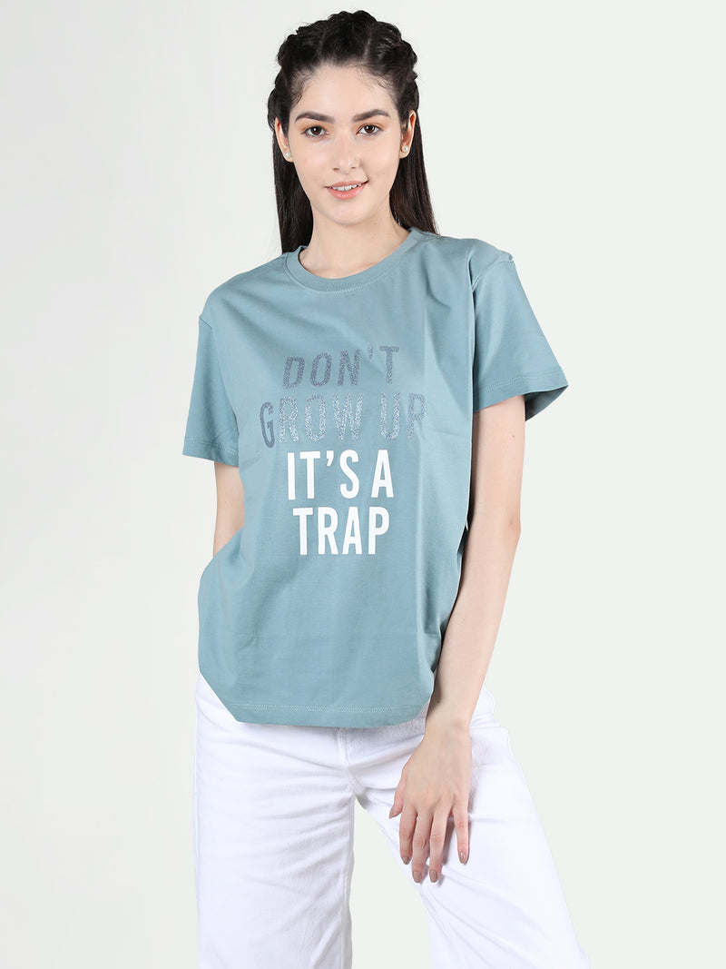 Women Cotton Half Sleeve Loose Fit Printed T-Shirt