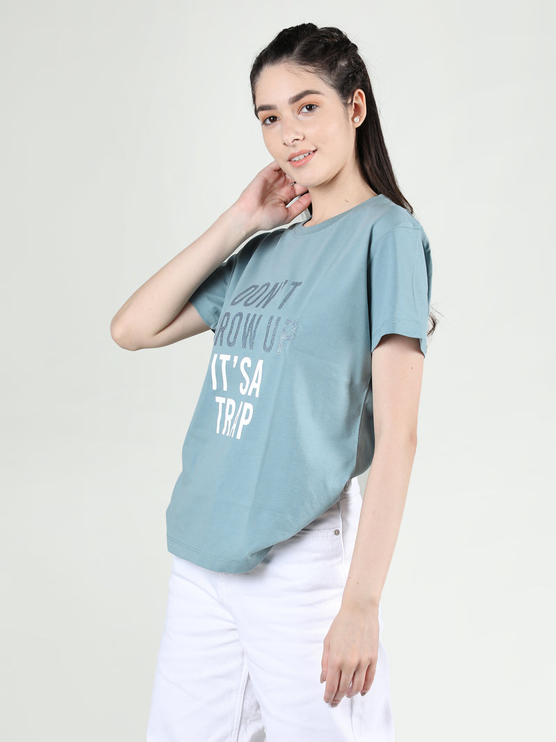 Women Cotton Half Sleeve Loose Fit Printed T-Shirt
