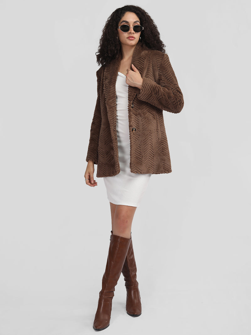 Dark Brown Faux Furr Winter Coat